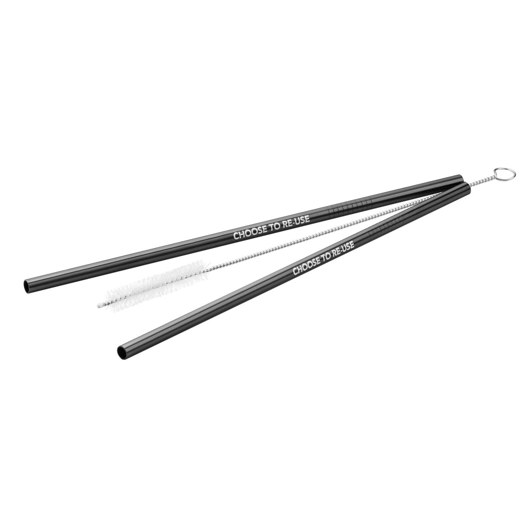 Reusable Straws: 2pk with cleaning brush: Black