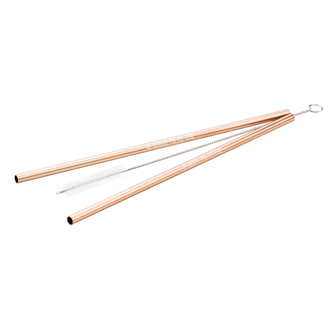 Reusable Straws: 2pk with cleaning brush: Rose Gold
